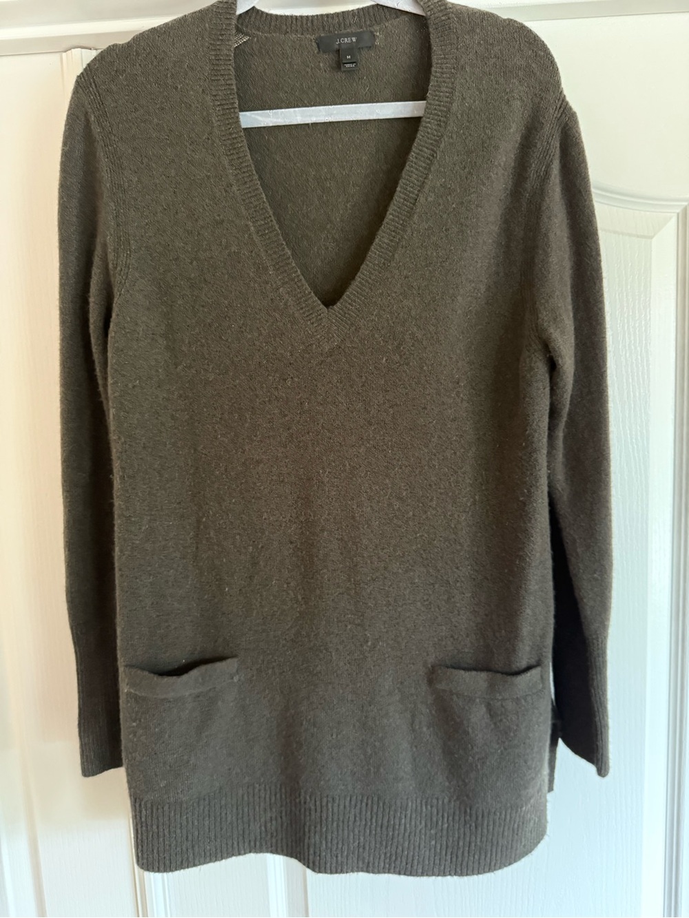 J. Crew Olive Green V-Neck Long Sleeve Sweater with Pockets